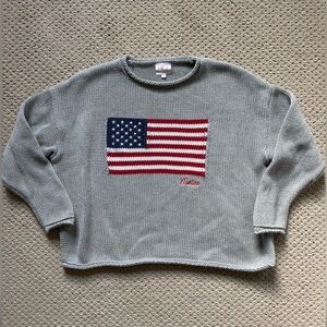 Women’s Grey Crewneck Sweater with Embroidered American Flag - size S